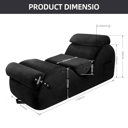 Chaise Lounge Chair for Yoga, Chaise Lounge with Headrest, Waist Pad, Foot Pad, Washable Cover Side Pockets Non-Slip Bottom, Yoga Chair for Relaxation Stretching, (Pink, X-L)