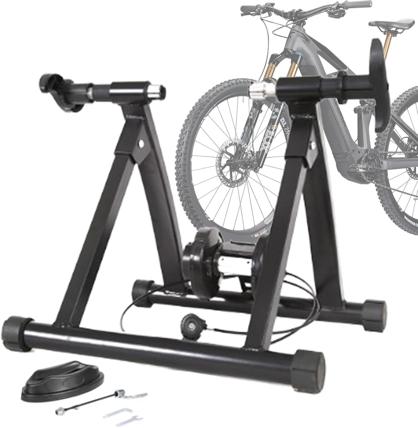 Bike Trainer Stand for Indoor Riding | Magnetic Flywheel Silent Stationary Bike Converter | Folding Portable Stand for All-Season Training Fitness, 1, Black