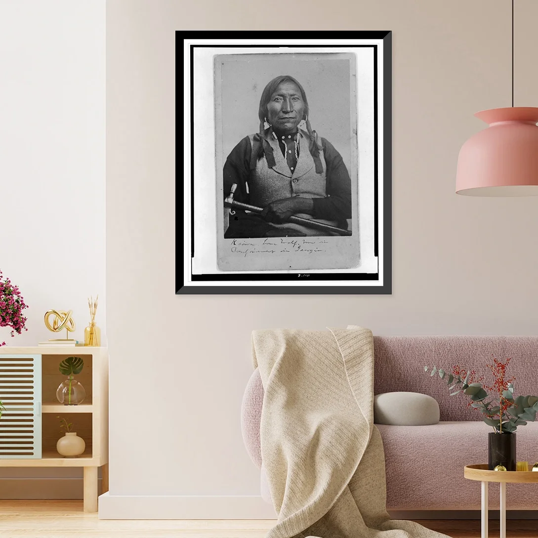 Historic Framed Print, [Lone Wolf, a Kiowa chief, half-length portrait, seated, facing front, holding tomahawk], 17-7/8" x 21-7/8"