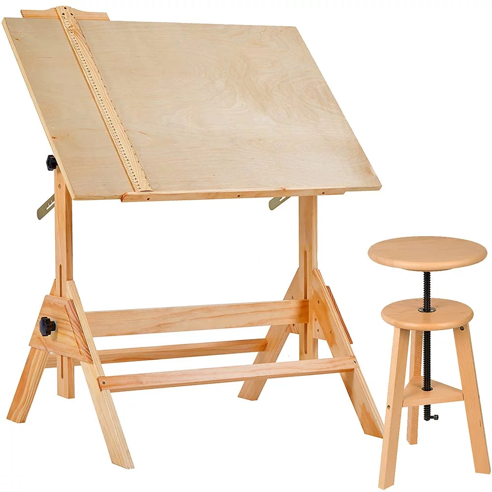 MEEDEN Solid Wood Drafting Table, Artist Drawing Table with 36" x 24" Angle Adjustable Top and Adjustable Height, Studio Painting Table & Art Desk for Artwork, Graphic Design, Writing