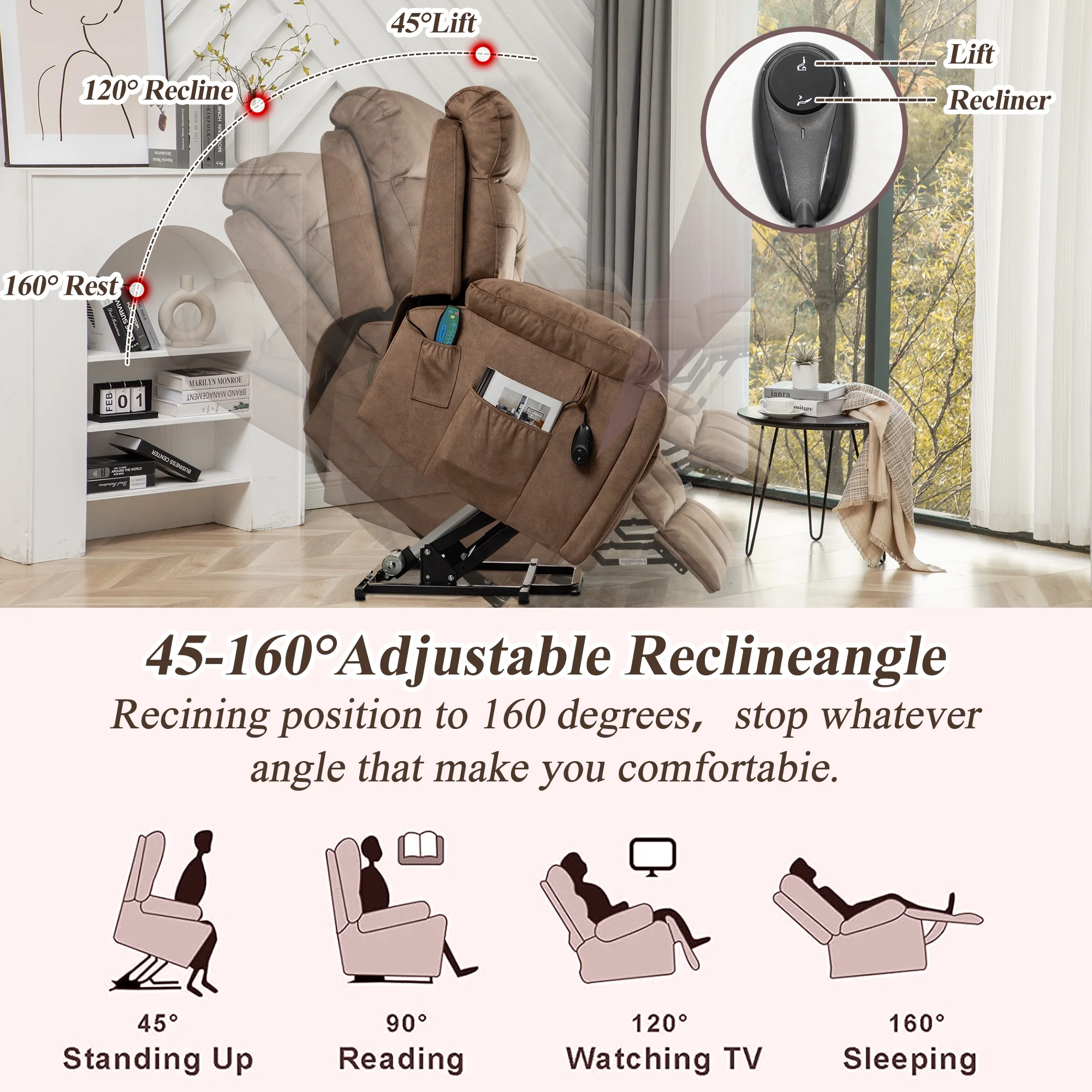 Power Lift Recliner Chair, Legahome 26in Oversize Large Electric Lift Recliners for Elderly with Heat and Massage, 3 Position Electric Recliner Chair for Home Use with Hidden Cup Holder, Dark Brown