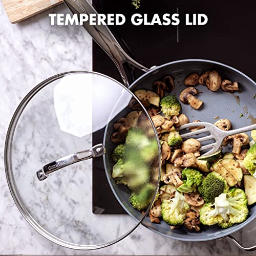 GreenPan Valencia Pro Stainless Steel 5QT Saute Pan with Lid, Induction Mirrored Tri-Ply, Ceramic Nonstick PFAS-Free PFOA- Free Coating, Multi Clad Pan, Induction, Dishwasher Safe, Oven & Broiler Safe