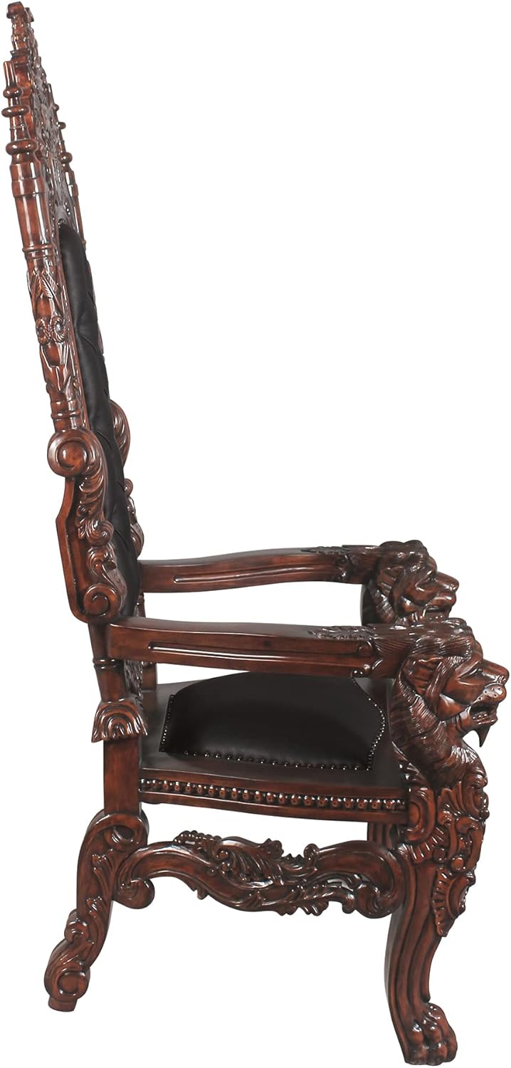 Design Toscano The The Lord Raffles Leather Lion Throne Chair, walnut