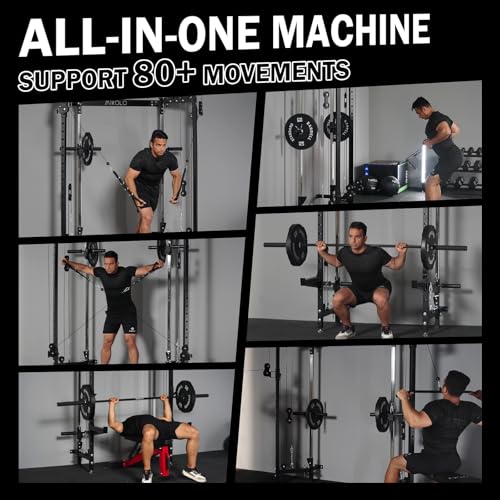 Mikolo Folding Squat Rack, Wall Mounted Power Rack with Cable Crossover Machine & LAT Pull Down, Functional Trainer with 5 Adjustable Function Modes, for Home Gym and Space Saving