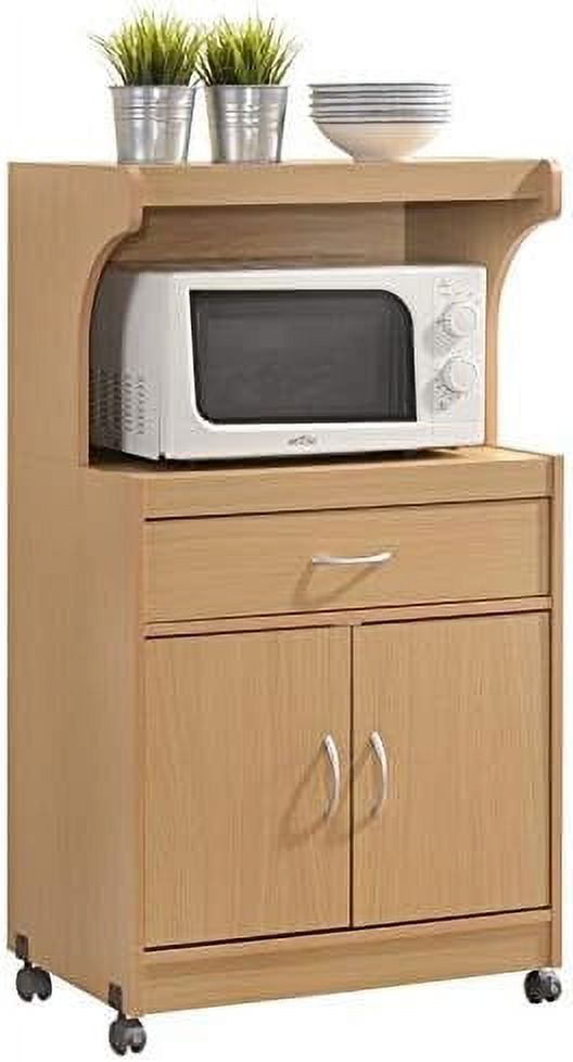 Microwave Kitchen Cart With Utenstil Drawer And Storage Cabinet In Beech