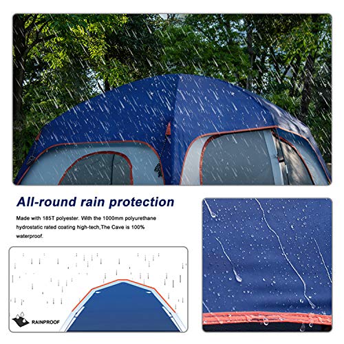 CAMPROS Tent-6/8-Person-Camping-Tents, Waterproof Windproof Family Tent with Top Rainfly, 4 Large Mesh Windows, Double Layer, Easy Set Up, Portable with Carry Bag, for All Seasons