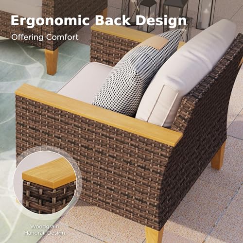 PHI VILLA 12 Seat Patio Furniture Set Outdoor Large 12 Pieces Wicker Conversation Sofa with Cushioned Ottoman for Garden Poolside, Beige