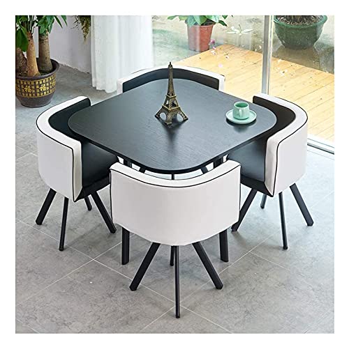 Round Dining Table Set W/ 4 Chair - Save Space Simple Tables and Chairs Round Table and Chair Set of 5 Modern Home Kitchen Balcony Solid Wood Square Table 1 Table and 4 Chairs ( Color : White+black )