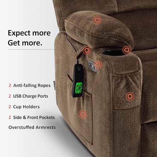 MCombo Large Dual Motor Power Lift Recliner Chair for Elderly, Massage and Heat, Lay Flat, Zero Gravity, Home Button, USB Port, Fabric 7680 (Large, Beige)