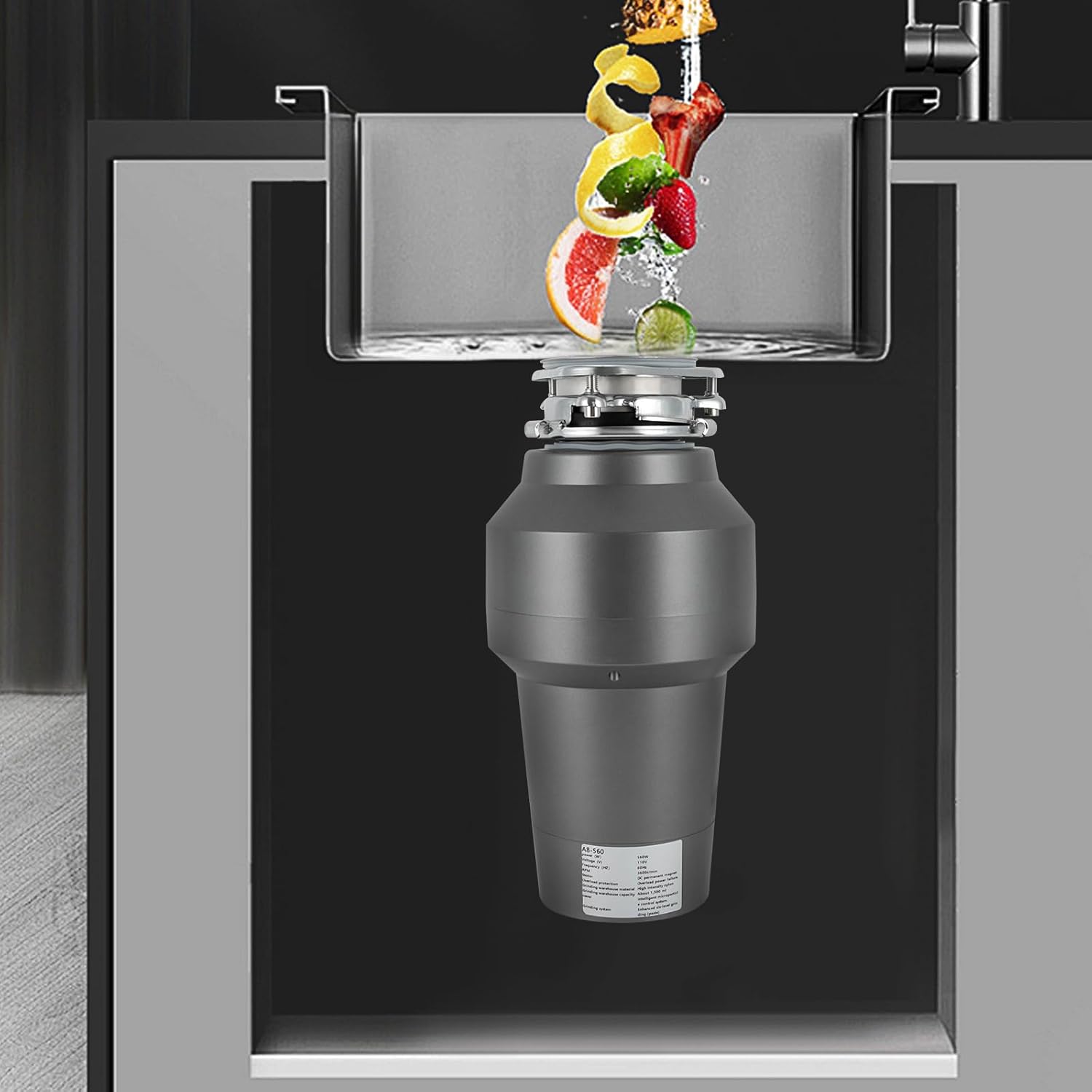 Garbage Disposal with Power Cord, 3600RPM Stainless Steel Food Waste Disposer with 1.27Qt Large Capacity Grinding Chamber for Kitchen Sink, 1/2 HP Standard, 65dB
