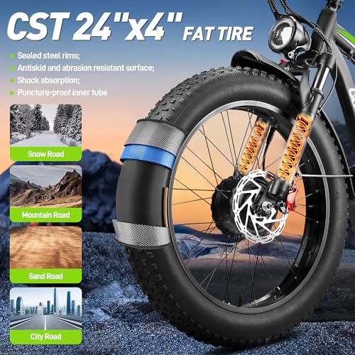 Dual Motor Ebike,37MPH Fast Electric Bike Peak 3000W/5000W 23AH Ebike for Adults UL Certified Battery Commuting Electric Bicycle 87 Miles Long Range 7-Speed 26" Fat Tire Full Suspension E Bike