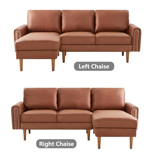 Setawix Convertible Sectional Sofa with Reversible Chaise L-Shaped Couch 3 Seat Suede Fabric Sofa with Recliner Modular Sofa Bed with Strong Wooden Leg for Living Room,Apartment,Small Spaces (Brown)