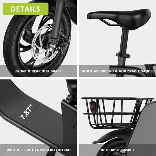 WINDHORSE Electric Scooter for Adults, Foldable E Scooter with Seat & Carry Basket, Adult Electric Scooter with 672W PWR, 288Wh Max 20MPH 20 Miles Commuter E-Scooter, 12.5" Tires