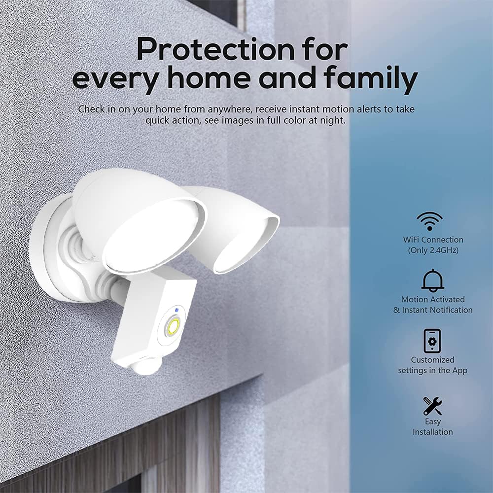 Smart Floodlight Camera, Hardwired Motion Sensor Outdoor Lights with 1080P Home Security Camera, IP65 Waterproof, 2-Way Talk, Night Vision, Smart Siren, Compatible with Alexa