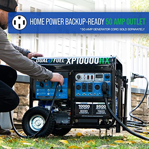 DuroMax XP13000HXT 13,000-Watt 500cc Tri Fuel Gas Propane Natural Gas Portable Generator with CO Alert, Black/Blue