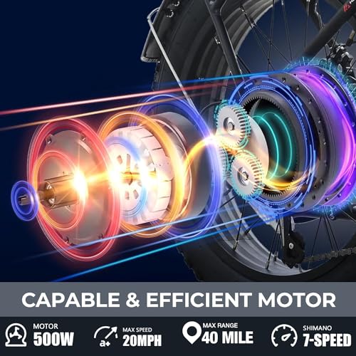 Totem Fat Tire Folding Electric Bike for Adults 20"X4" Foldable Ebike Hammer with 48V 10.4Ah Removable Battery,500W Brushless Motor,20MPH Max Speed,7-Speed Gears,5 Pedal Assist Levels