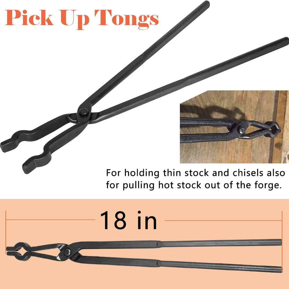 Beginner blacksmith tongs Blacksmith Forge Tong Tools Set Includes 1/4 Flat Jaw, Pick Up, Scroll, 3/8 1/2 5/8 V-Bit Tongs (6 Piece)