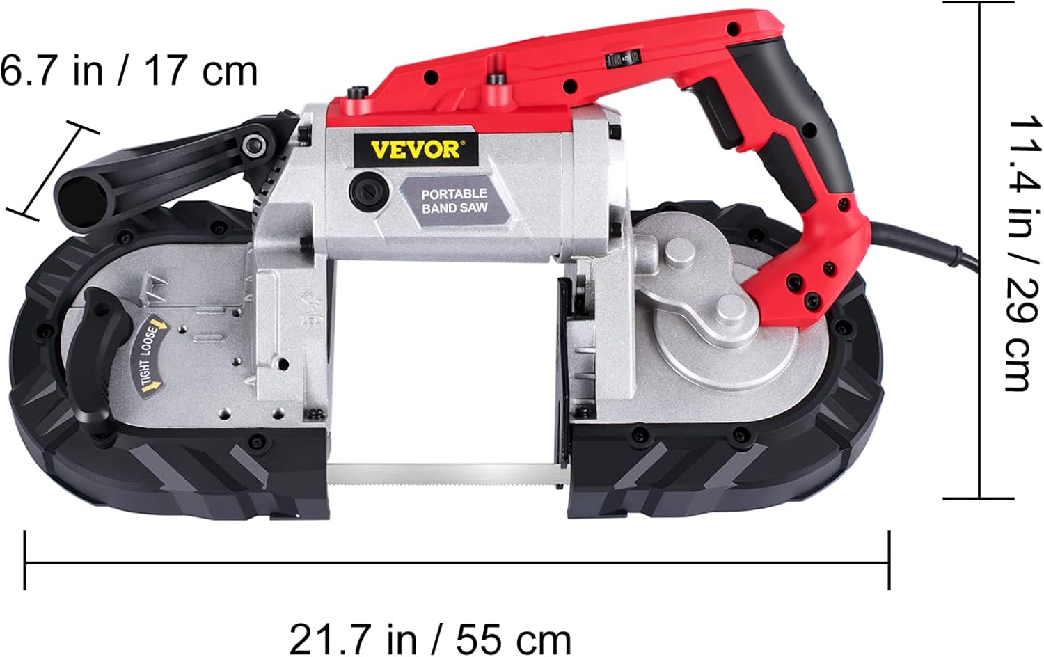 VEVOR Portable Band Saw, 5Inch Cutting Capacity Cordless BandSaw, Variable Speed Hand held Band Saw,10Amp Motor Portable Bandsaw, Deep Cut Bandsaw for Metal Wood Tubing Pipes Rebar and Plastic