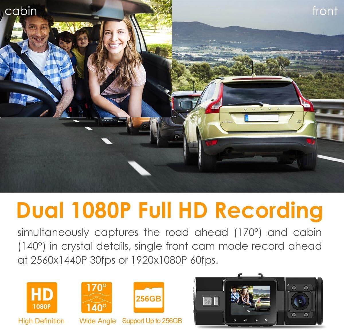 Vantrue N2 Pro Uber Dual 1080P Dash Cam, 2.5K 1440P Front Dash Cam, Front and Inside Loop Dash Camera with Infrared Night Vision, 24hr Motion Detection Parking Mode, Accident Record, Support 256GB max