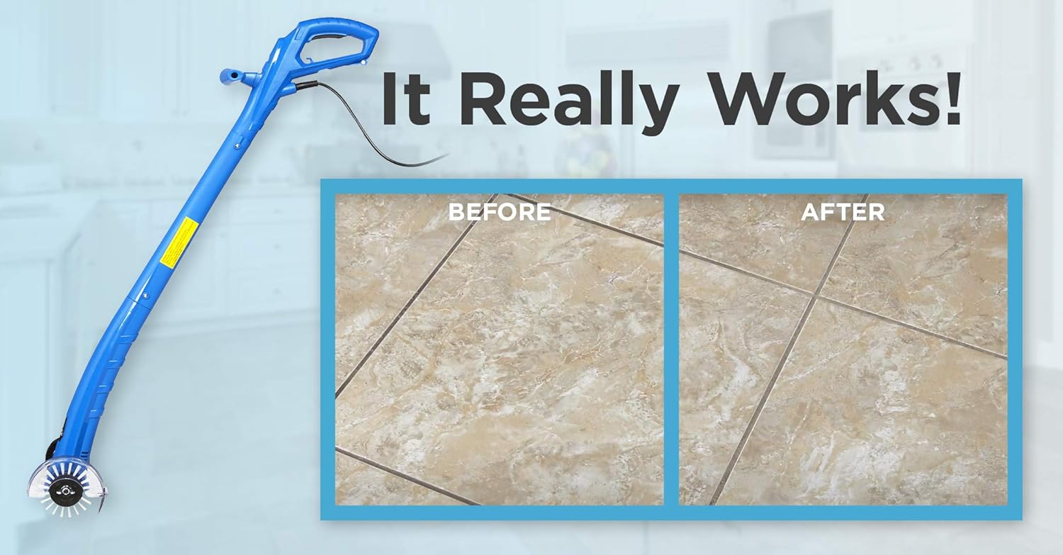 Grout Groovy Electric Stand Up Tile Grout Cleaner, Lightweight Machine Safely Cleans Grout Between Floor Tiles, Includes Brush Wheel, 20&rsquo; Cord, 120 V