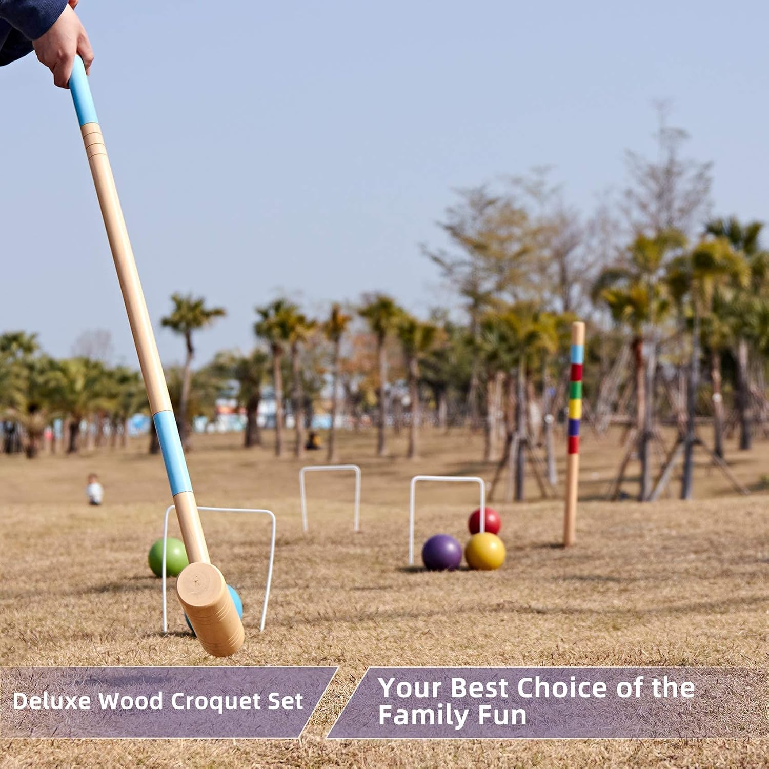 ApudArmis 35In Six Players Croquet Set with Deluxe Premiun Pine Wooden Mallets,Colored Ball,Wickets,Stakes - Lawn Backyard Game Set for Adults/Teens/Family (Large Carry Bag Including)