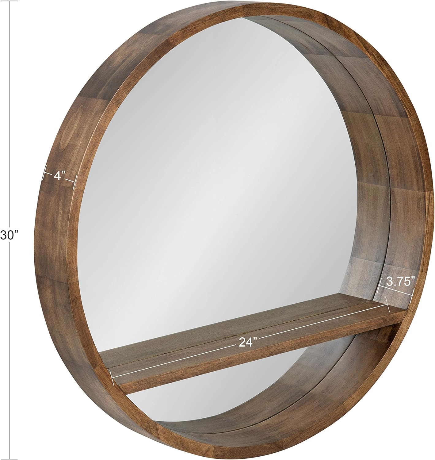 Kate and Laurel Hutton Round Mirror with Shelf, 30" Diameter, Rustic Brown Finish, Geometric Home Decor
