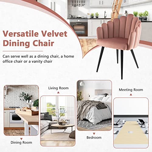 Giantex Modern Mid-Century Dining Chair - Cute Velvet Armchair with 16” High Back, 330lb Capacity, Accent Upholstered Arm Dining Chairs for Bedroom, Living Room, Small Space, Teal Blue