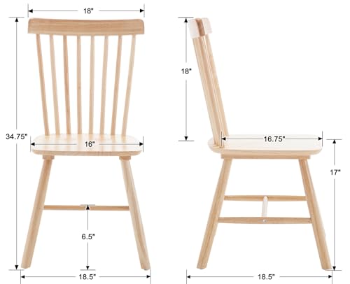 Black Windsor Dining Chairs Set of 2, French Country Solid Wood Side Chair with Spindle Back, Farmhouse Oak Accent Chair for Home Kitchen/Dining Room/Restaurant/Patio, Black
