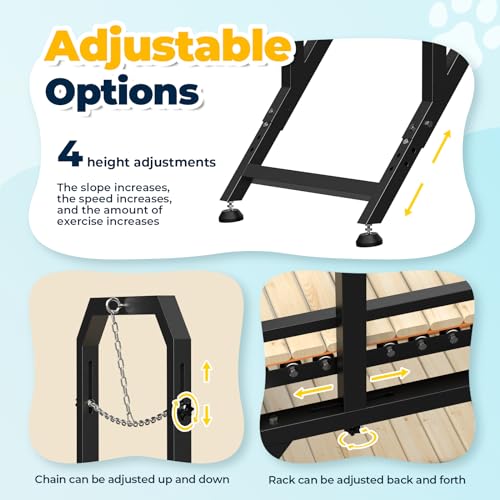 75 Large Dog Treadmill for Dogs, 4 Level Adjustable Ramp Canine Slat Mill for Dog, Easy to Move Doggy Treadmill for Indoor & Outdoor, Up to 440LBS