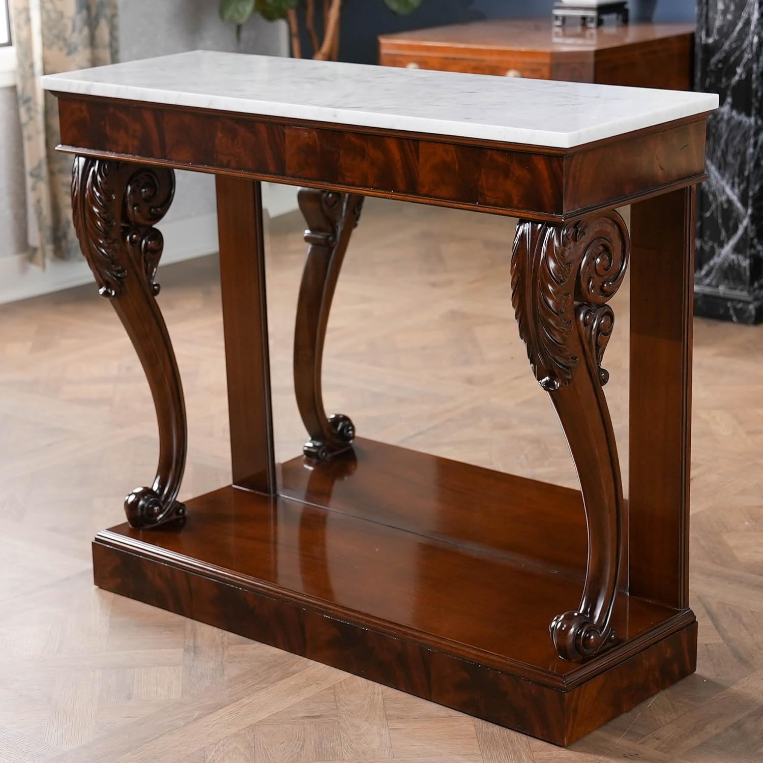 NOC051 Mahogany Marble Top Console