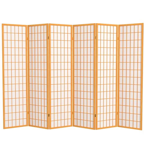 Red Lantern 6 ft. Tall Window Pane Shoji Screen-Natural-4 Panels Room Divider