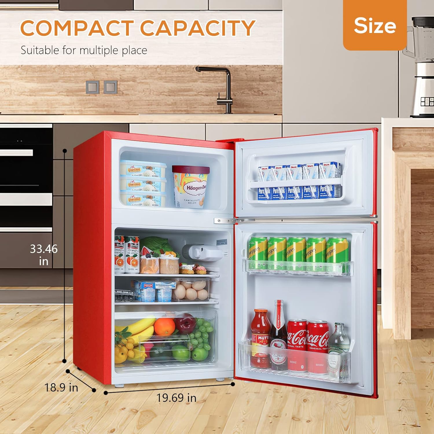 Antarctic Star Compact Mini Refrigerator Separate Freezer, 3.1 cu ft Small Fridge Double 2-Door Adjustable Removable Retro Stainless Steel Shelves Garage Camper Basement/Dorm/Office…