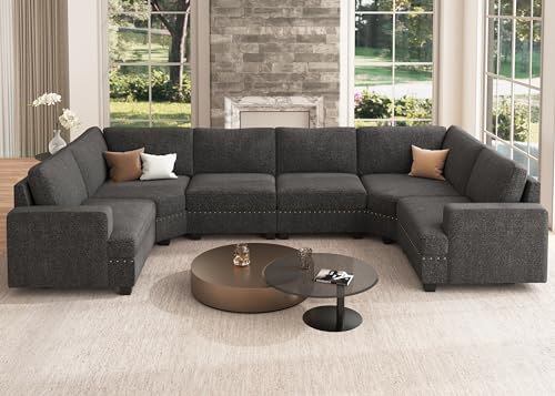 Nolany Oversized Modular Sofa U Shaped Modular Sectional Couch Reversible Modular Sectional Sofa with Deep & Wide Seat,135.6 inch,Dark Grey