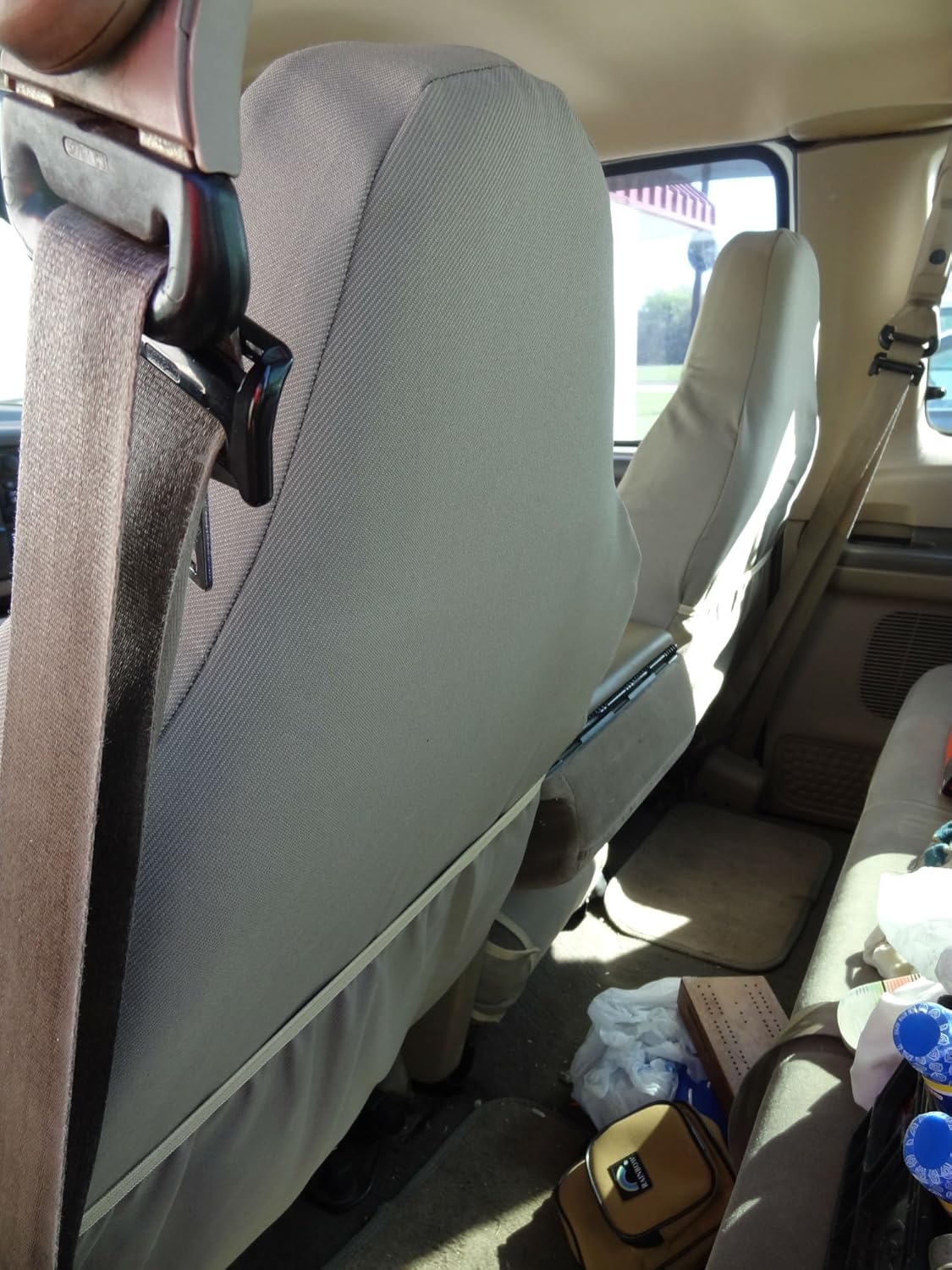 Durafit Seat Covers Made to fit 1999-2007 Ford F250-F550 Base Model Only, Front 40/20/40 Split Seat Covers with Pointed Molded Headrests/Opening Console,Coin Holder in The Middle,DS1 Camo Fabric