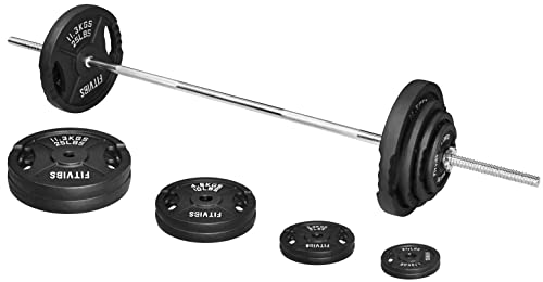 Cast Iron Standard Weight Plates Including 5FT Standard Barbell with Star Locks, 95-Pound Set (85 Pounds Plates + 10 Pounds Barbell), Multiple Styles