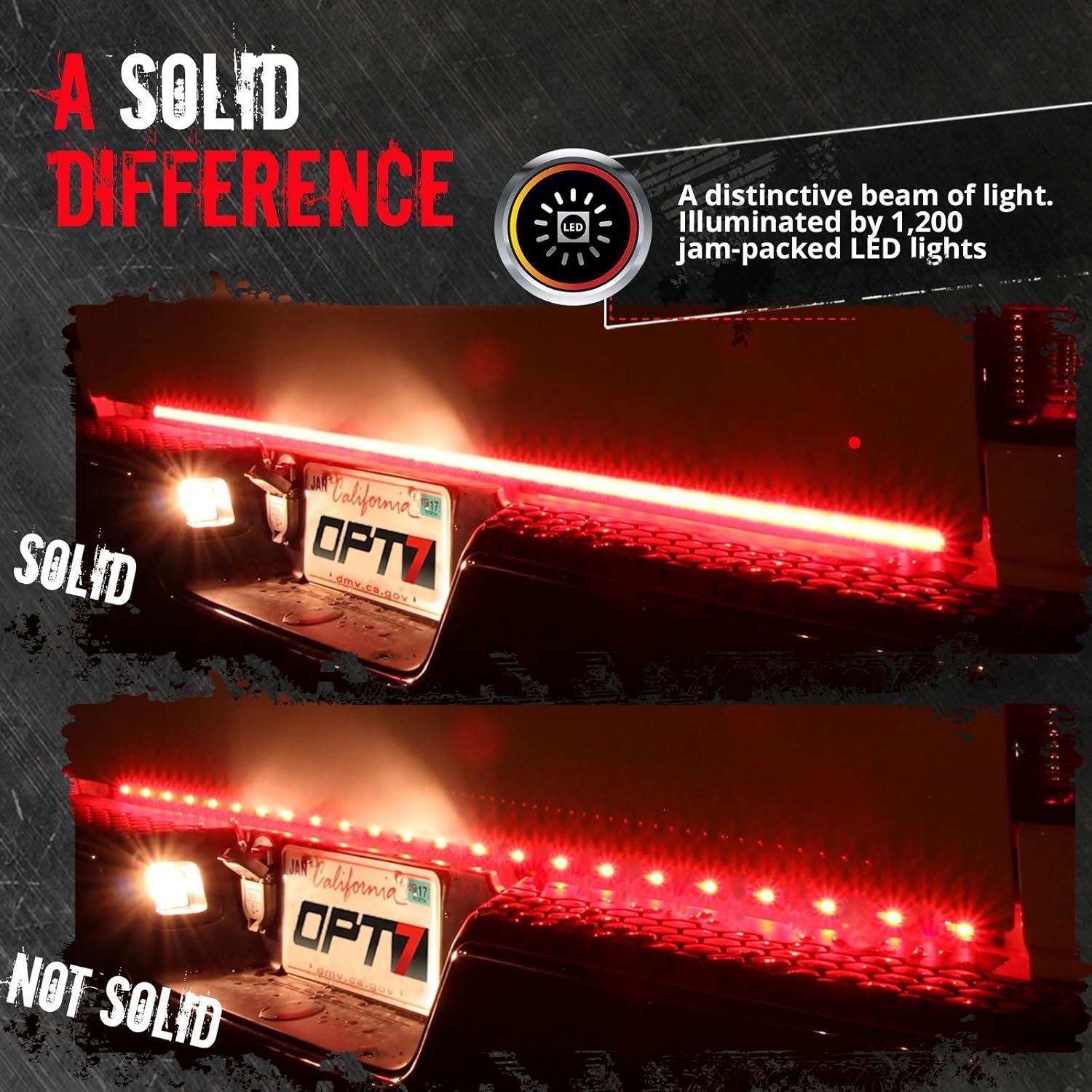 OPT7 60" Redline Triple LED Tailgate Light Bar w/Sequential RED Turn Signal - 1,200 LED Solid Beam - Weatherproof No Drill Install - Full Function Reverse Brake Running