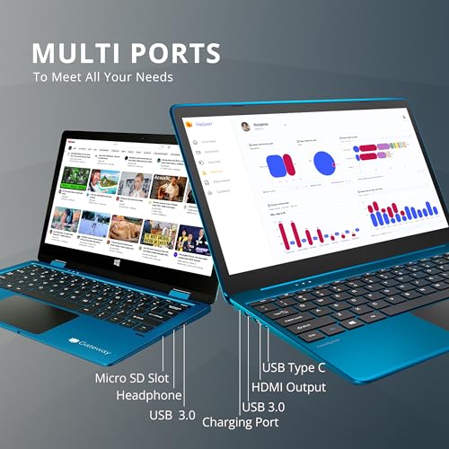 Gateway Ultra Slim Laptop, 14.1" IPS FHD Display, Intel Core i5-1135G7, 16GB RAM, 1TB SSD, Intel Iris Xe Graphics, 1.0 MP Camera, Fingerprint Scanner, Bluetooth, Blue, Win 10, 32GB Hotface USB Card