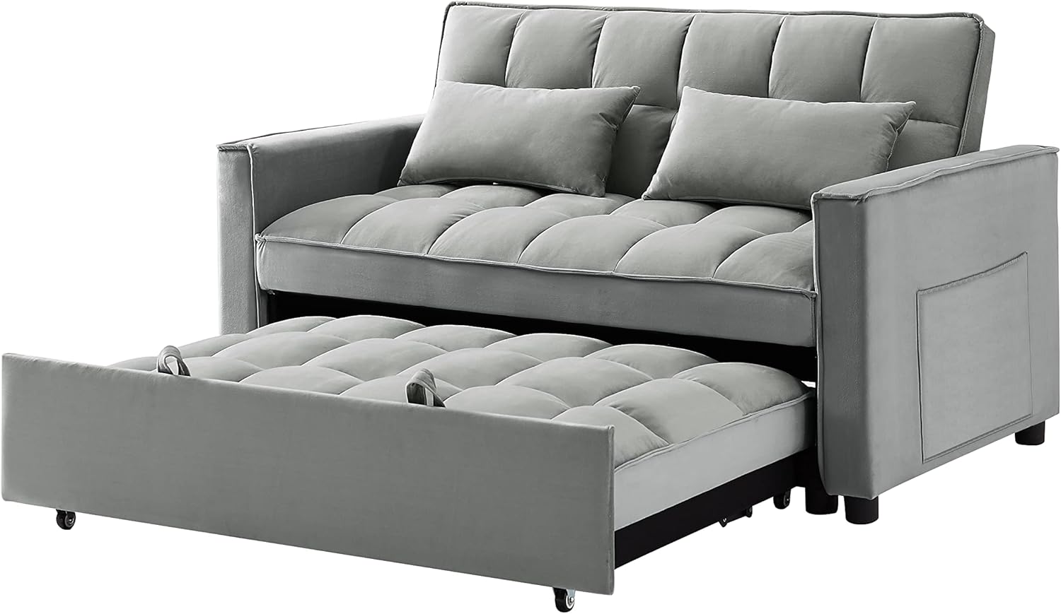 Eafurn 3 in 1 Multi-Functional Convertible Sleeper Sofa Bed, Modern Futon Loveseat Pull Out Couch with Reclining Adjustable Backrest & Side Pockets for Apartment Living Room Bedroom, Grey 55.2"