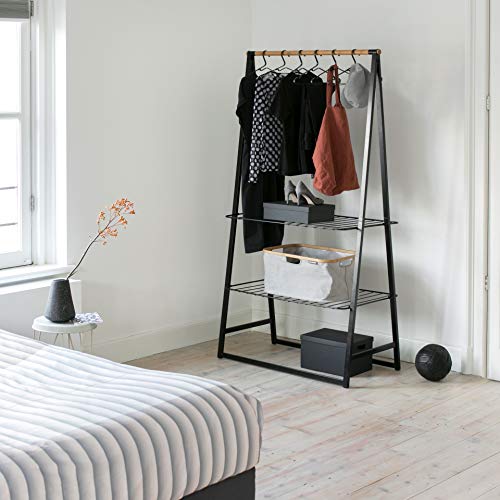 Brabantia - Linn Clothes Rack, Compact - Free Standing Clothing Rail - Clothes Storage - Hang, Air, or Dry Clothes - Sturdy Steel Frame & Bamboo Rod - 19 x 13 x 67 inches - Black