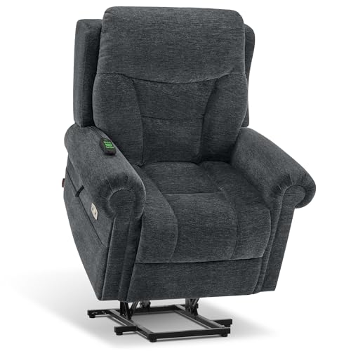 MCombo Triple Motor Power Lift Recliner Chair with Massage and Lumbar&seat Heating, Rolled Arms, Adjustable Headrest for Elderly People, Fabric 7888 (Coffee, Medium)