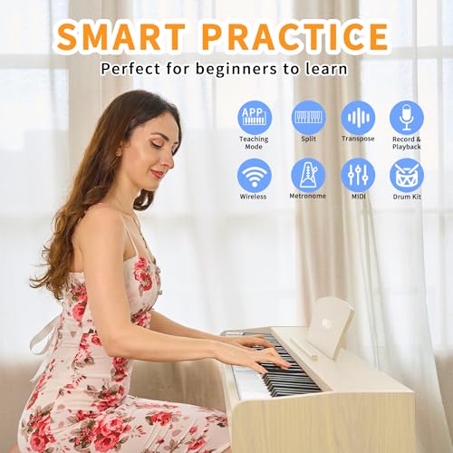 88 Key Fully Weighted Electric Piano Keyboard Hammer Action Full-size Digital Pianos for Beginners Adults Wooden Upright Piano with Sheet Music Stand Triple Pedal, Supports USB-MIDI Black
