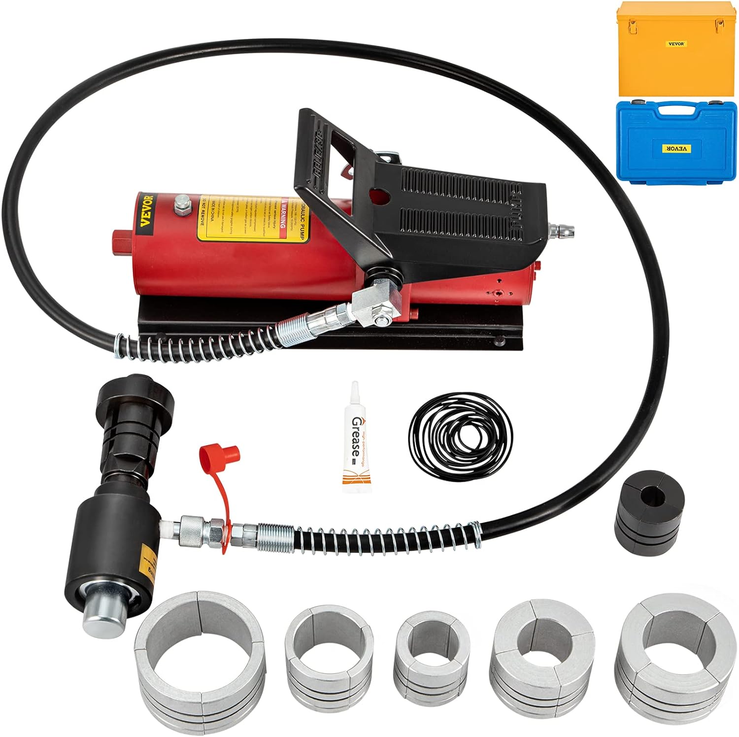 VEVOR Hydraulic Exhaust Pipe Expander, 1-5/8 to 4-1/4 Size, 10 T Pedal Pump Included w/4 Dies and 2 Storing Cases for Copper, Aluminum Tubes in Car Repairing