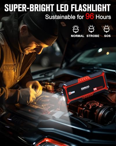 GOOLOO GP4000 4000A Peak Car Battery Jump Starter, Portable Battery Booster for Up to All Gas or 10L Diesel Engine, SuperSafe 12V Lithium Jump Box Power Pack with Jumper Cable,Red