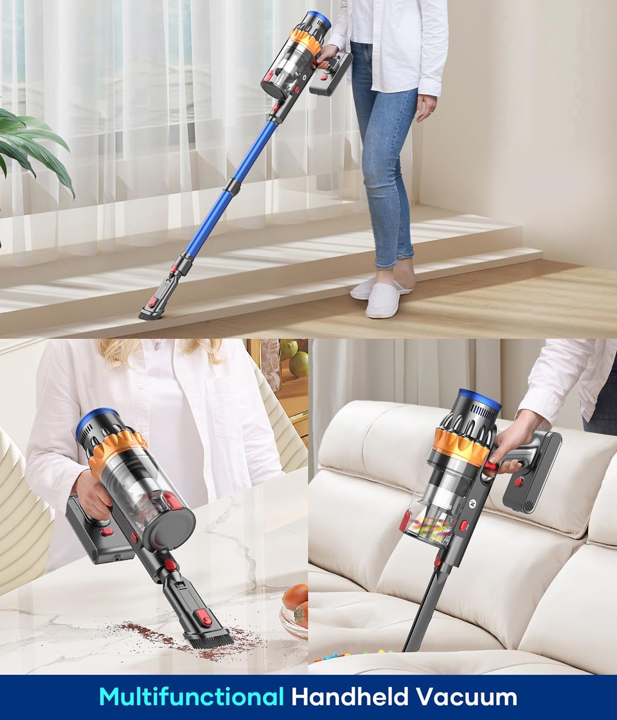 NADALY Cordless Vacuum Cleaner, 550W/45Kpa Stick Vacuum with Touch Screen, MAX 60Mins Runtime Vacuum Cleaner for Home, Anti-Tangle & Auto Mode, Wireless Vacuum for Pet Hair Carpet Hardwood Floor