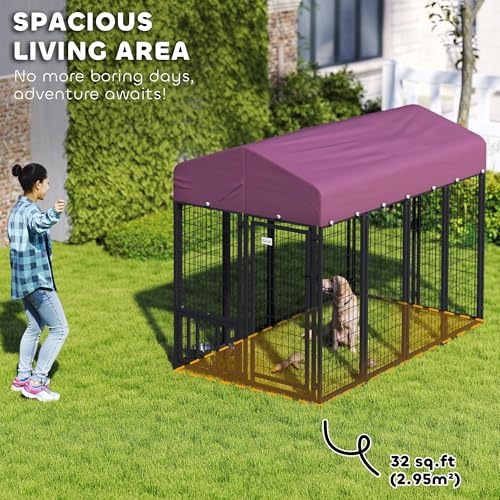 PawHut 4.6' x 4.6' x 5' Dog Kennel Outside, Welded Wire Outdoor Dog Kennel Run with Waterproof & UV Resistant Cover, for S&M Breeds, Chickens, Ducks, Black