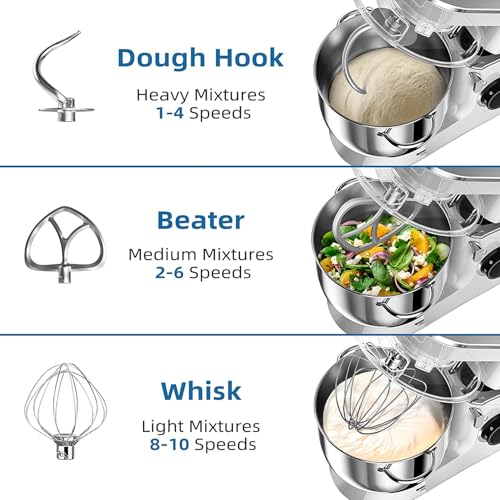 9.5 Qt Stand Mixer, 10-Speed Tilt-Head Food Mixer, Vezzio 660W Kitchen Electric Mixer with Stainless Steel Bowl, Dishwasher-Safe Attachments for Most Home Cooks (Black)