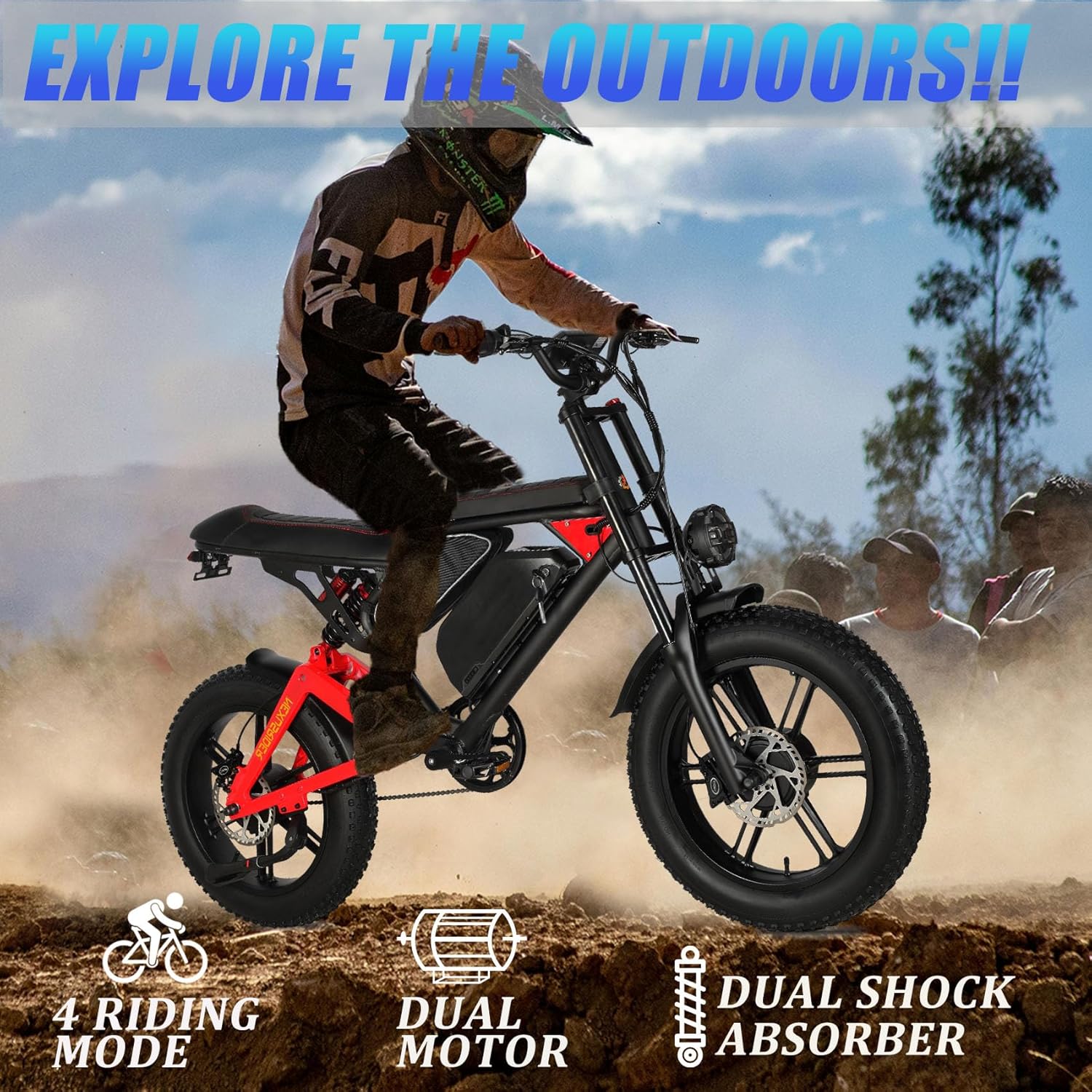 Nexusrider Fat Tire Electric Bike for Adults, 35MPH 2000W Dual Motor E Dirt Bike, Long-Range 20inch 48v 22.4ah Robust All Terrain Moutain E-Bikes Dual Shock Absorber