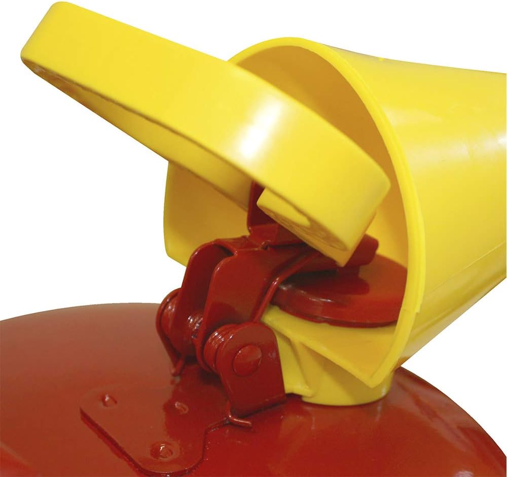 UI-50-FS Red Galvanized Steel Type I Gasoline Safety Can with Funnel, 5 Gallon Capacity, 13.5" Height, 12.5" Diameter,Red/Yellow Pack of 2