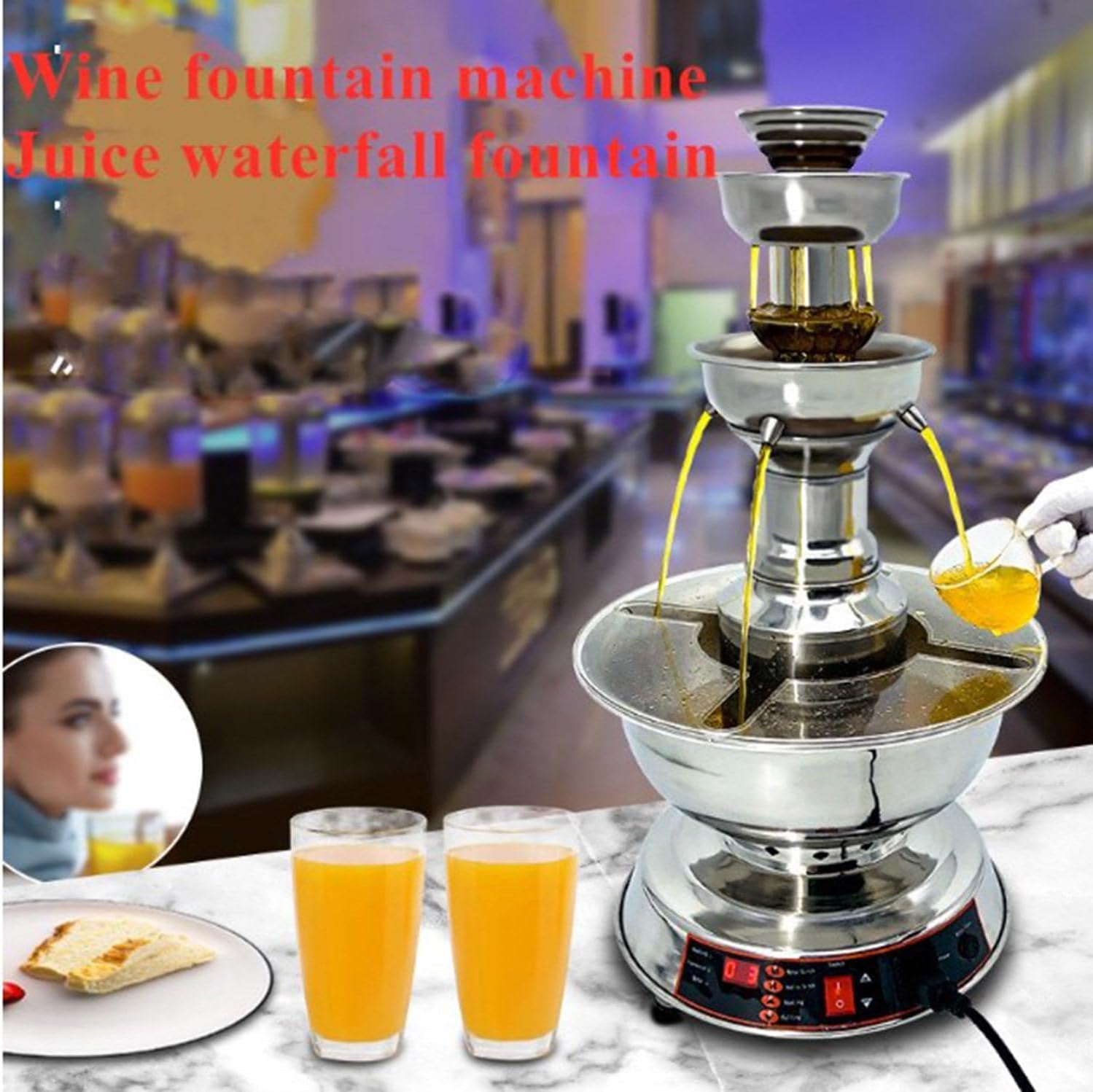 3-Tier Party Wine Fountain Machine, 120W Wine Fountain Machine, Temperature Adjustment 0~100℃,Juice and Wine Fountain with LED Lighted Base, Wine Dispenser Machine for Wedding Bar Party
