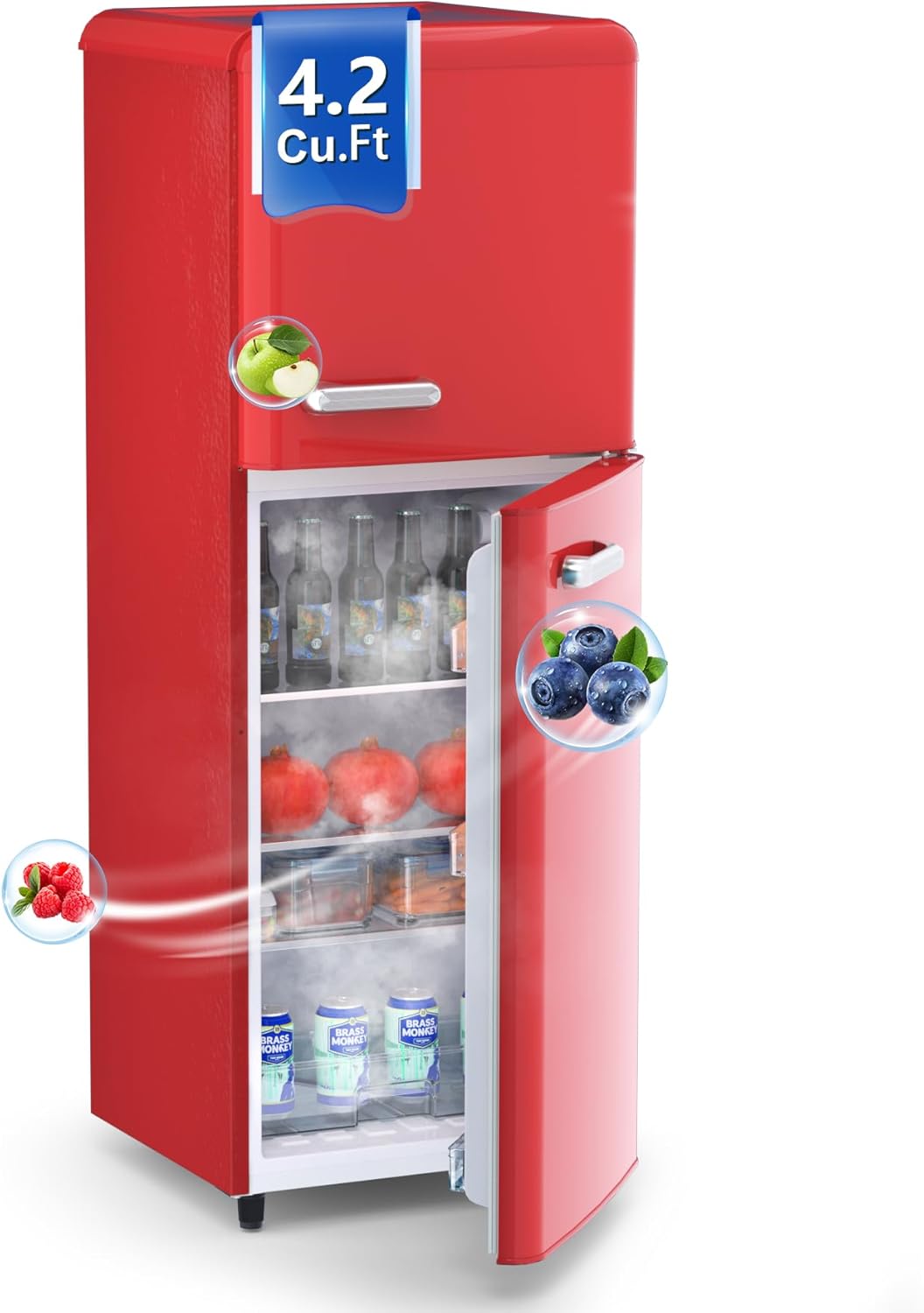 Retro Mini Fridge with Freezer for Dorm,4.2 Cu. Ft. Mini Fridge with Freezer Retro Style Double Door Small Fridge with Adjustable Thermostat, Retro Dorm Fridge with Freezer for Apartment,Office(Red)